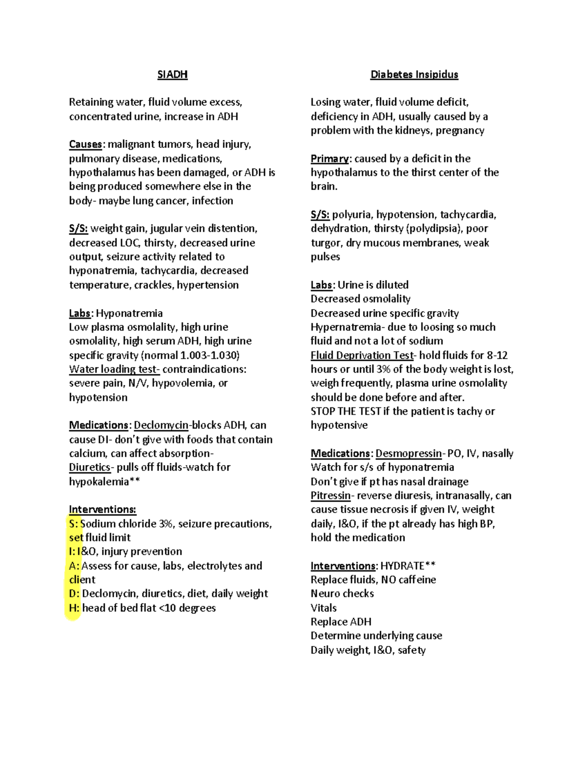 Endocrine - for students - SIADH Retaining water, fluid volume excess ...