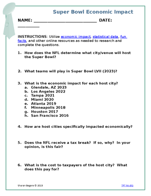 Super Bowl Facts & Worksheets