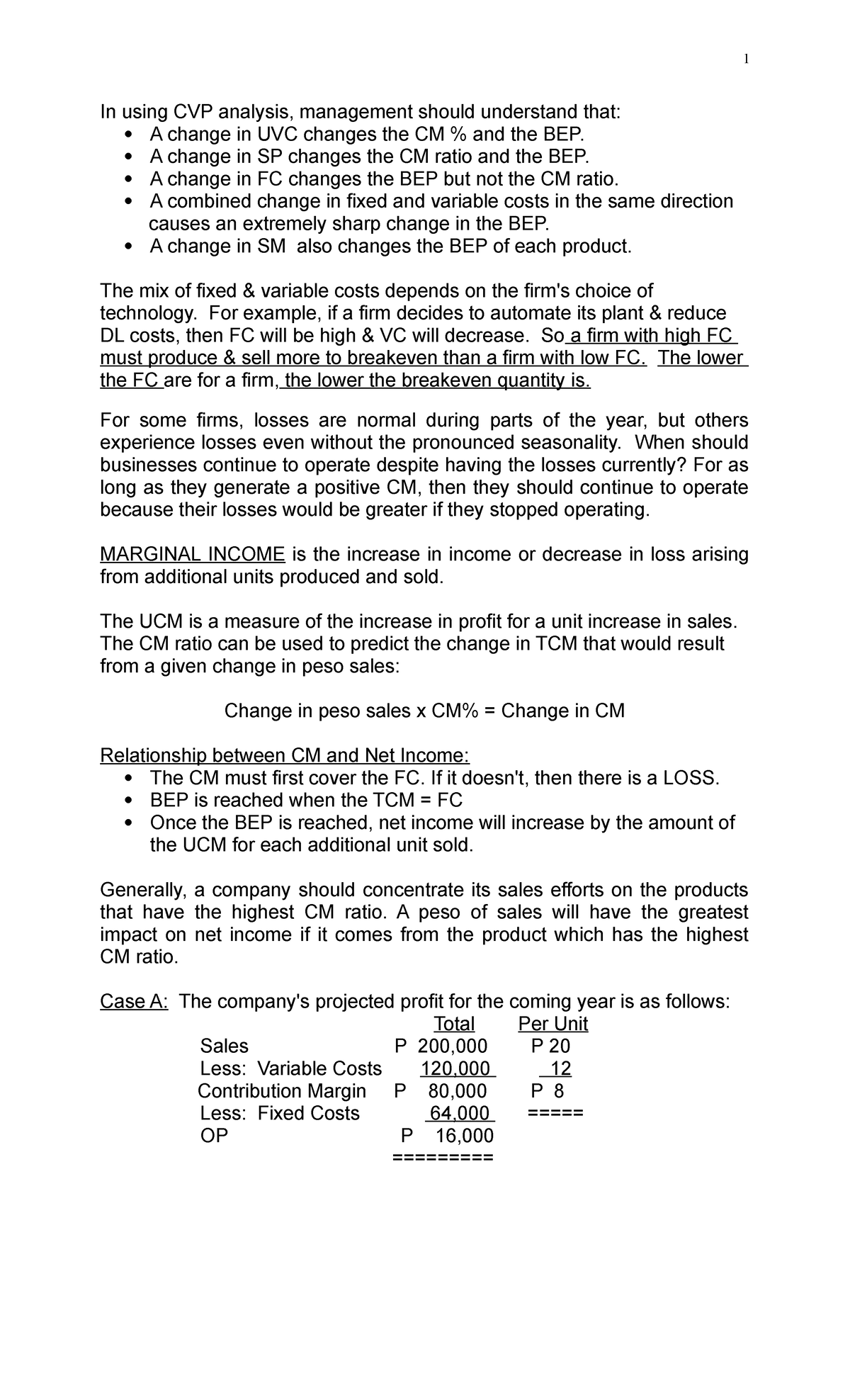 Cvp-1R - lecture notes for management advisory services - In using CVP ...