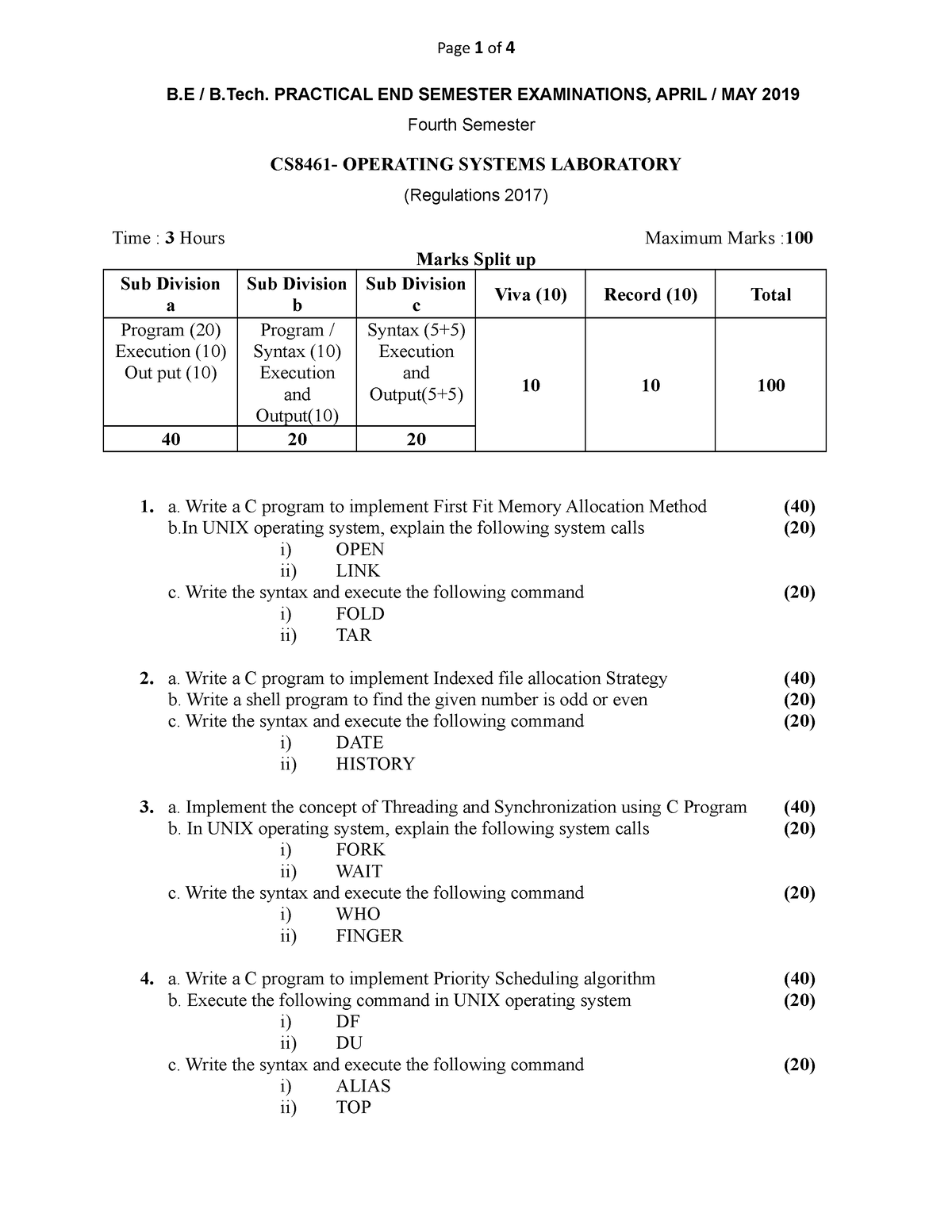 CS8461 SET1 - B / B. PRACTICAL END SEMESTER EXAMINATIONS, APRIL / MAY ...