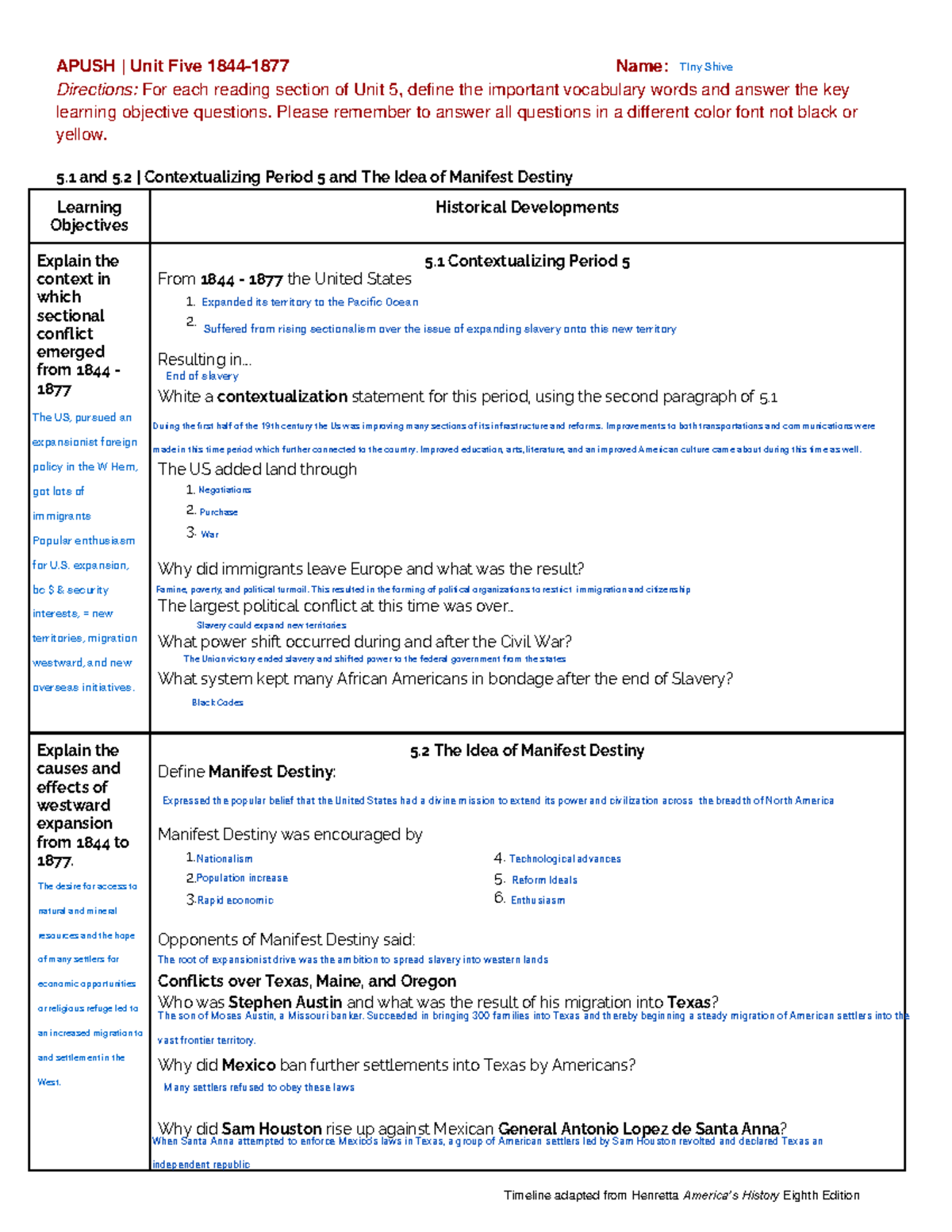 Period 5 AMSCO Reading Guide - Timeline adapted from Henretta America’s ...