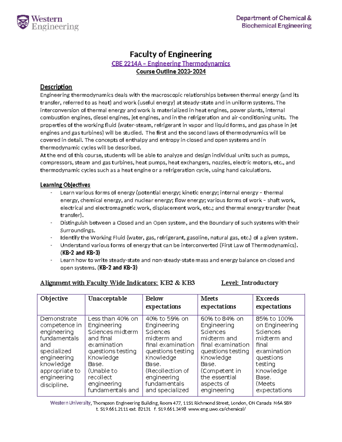 Course Outline 2023-2024 - Faculty of Engineering CBE 2214A ...