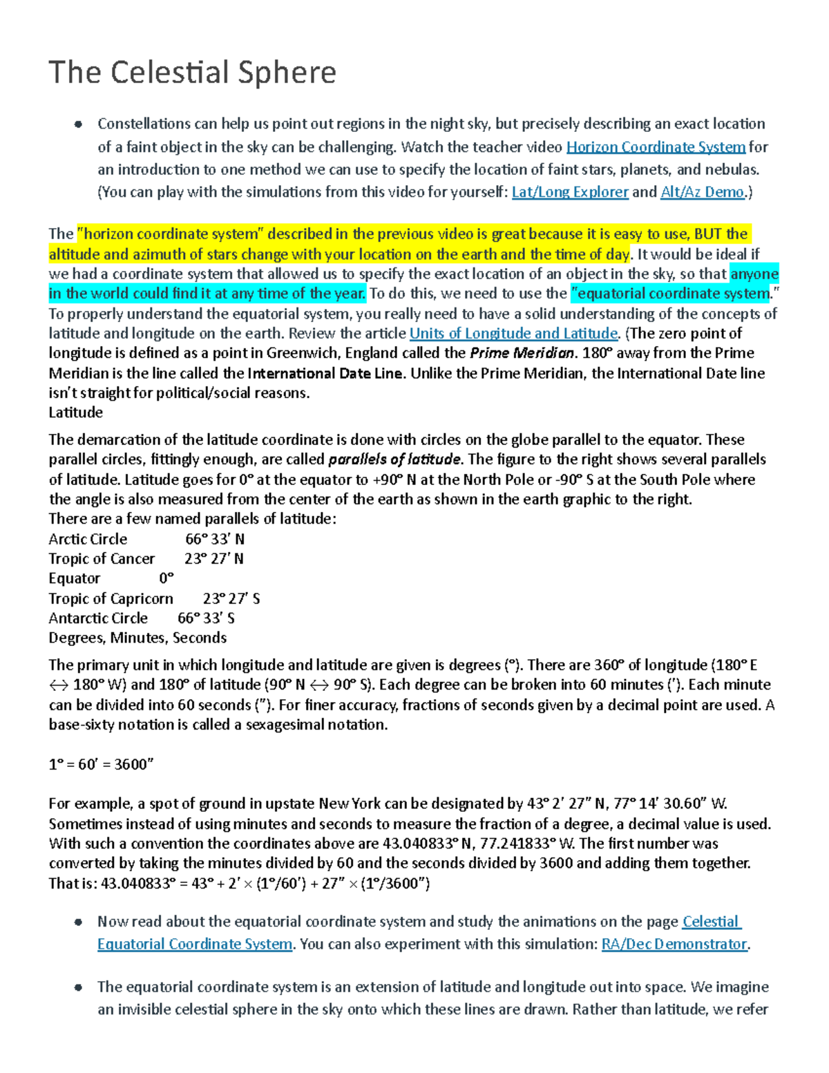 The Celestial Sphere - Lecture notes 1 - The Celestial Sphere ...