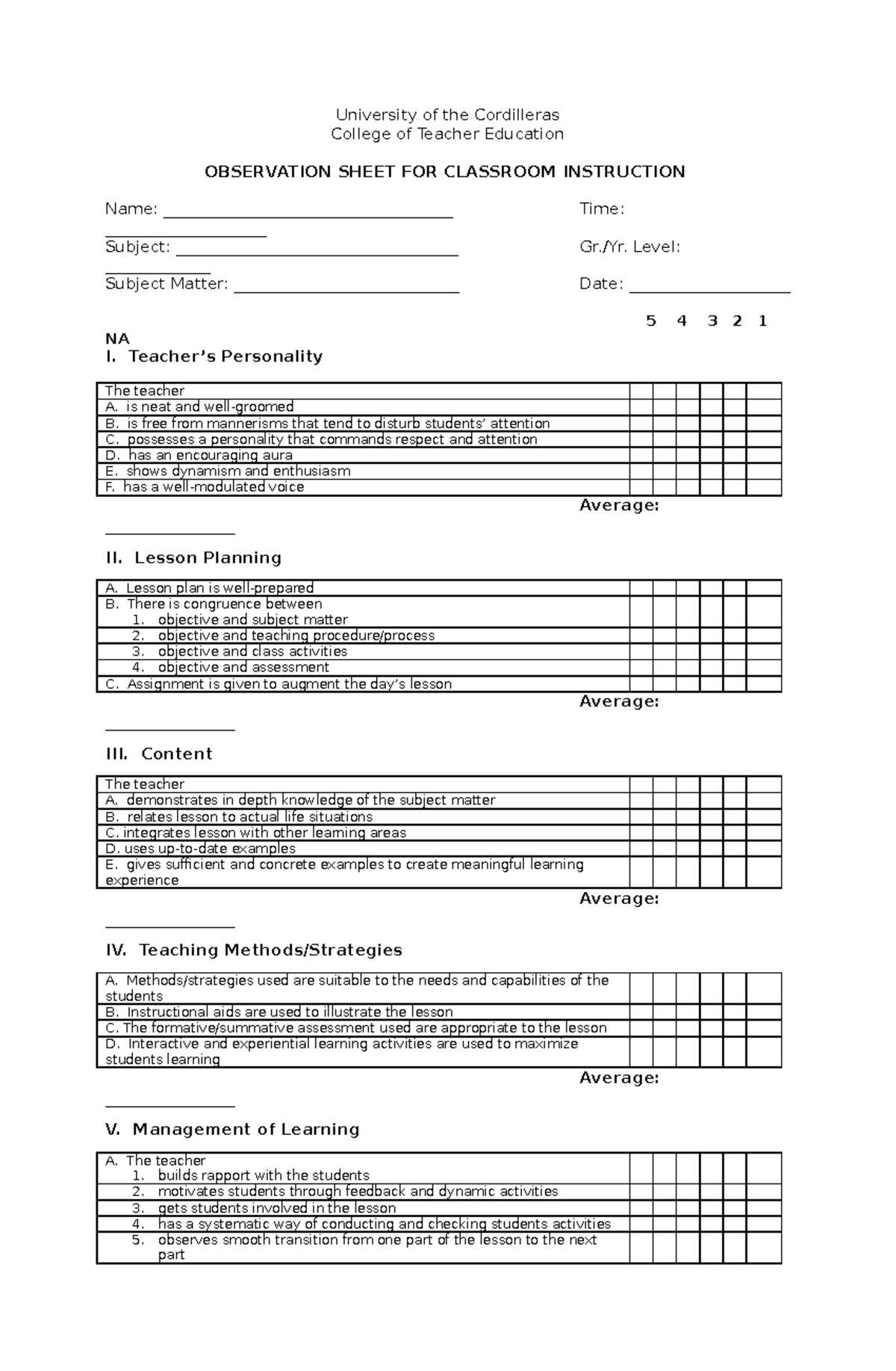 Observation-Sheet-1 - Lecture notes 1 - University of the Cordilleras ...