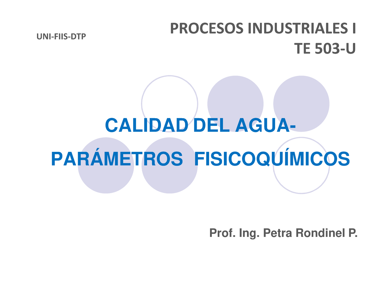 Calidad DEL AGUA 2023-II - CALIDAD DEL AGUA- PARÁMETROS FISICOQUÍMICOS ...