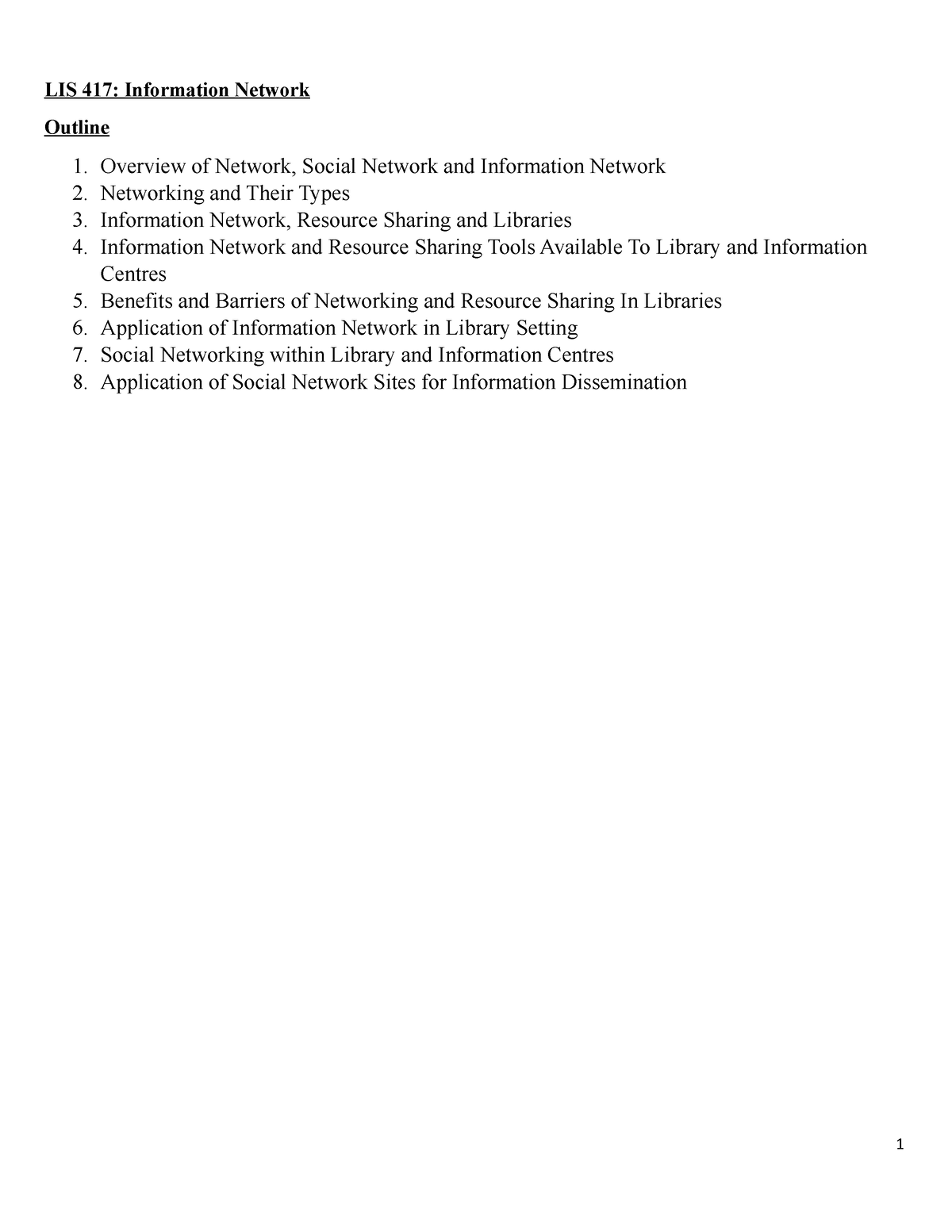 LIS 417 - Information Network Uniben - LIS 417: Information Network ...