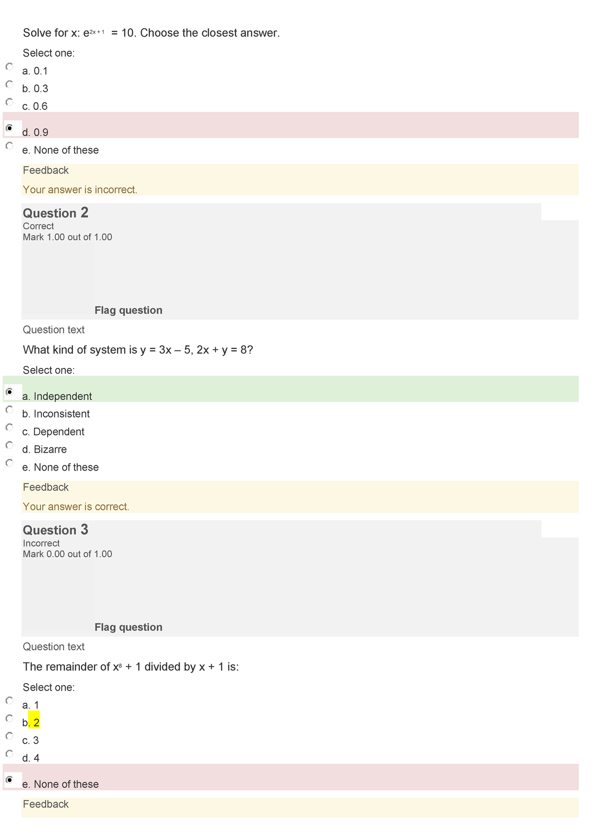 Math 1201 Review Quiz - Solve For X: E2x + 1 = 10. Choose The Closest ...