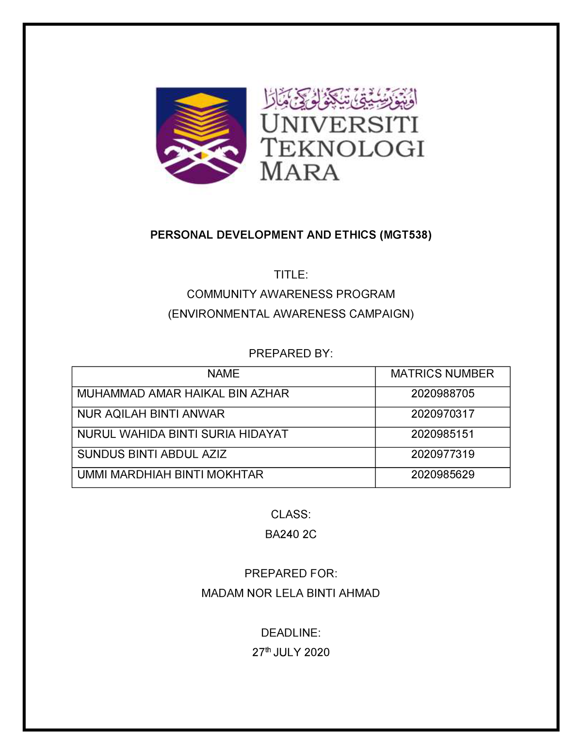 goal setting assignment mgt538