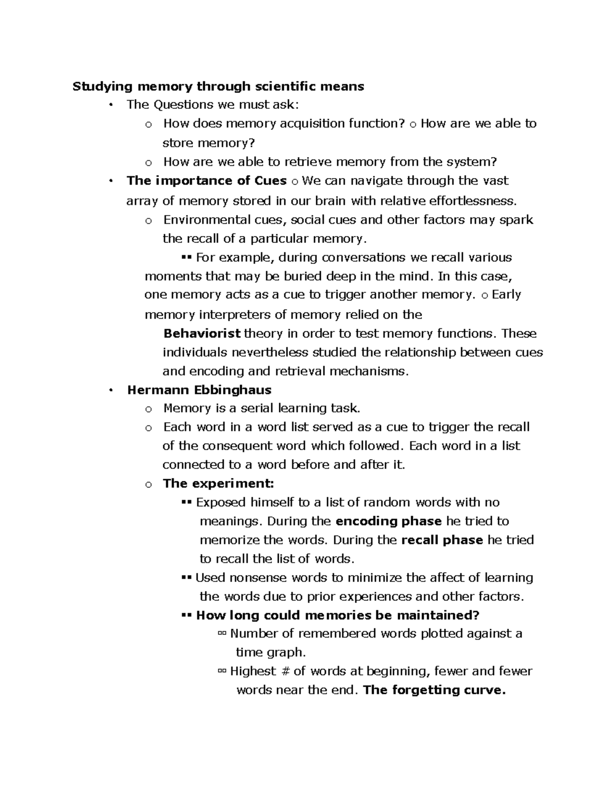 Introduction to psychology final notes-4 - Studying memory through ...