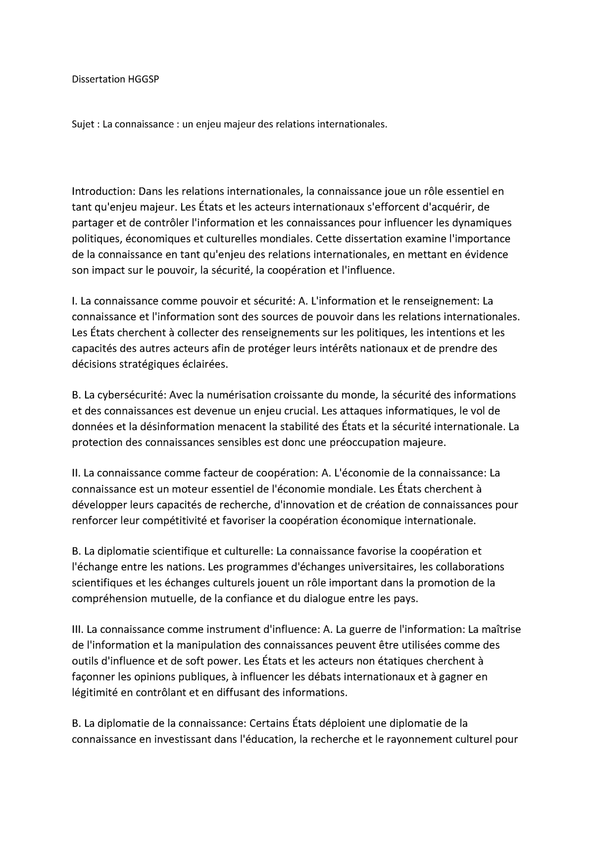 dissertation enjeu de la connaissance