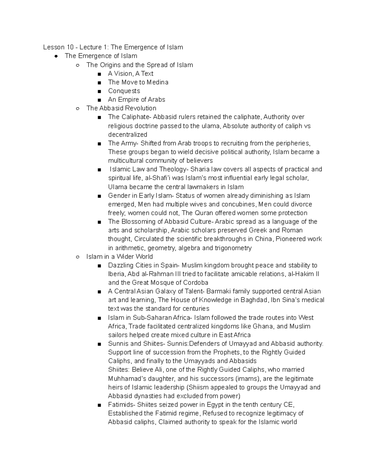 Copy of 111 - Lesson 10 Lecture 1 The Emergence of Islam - Lesson 10 ...