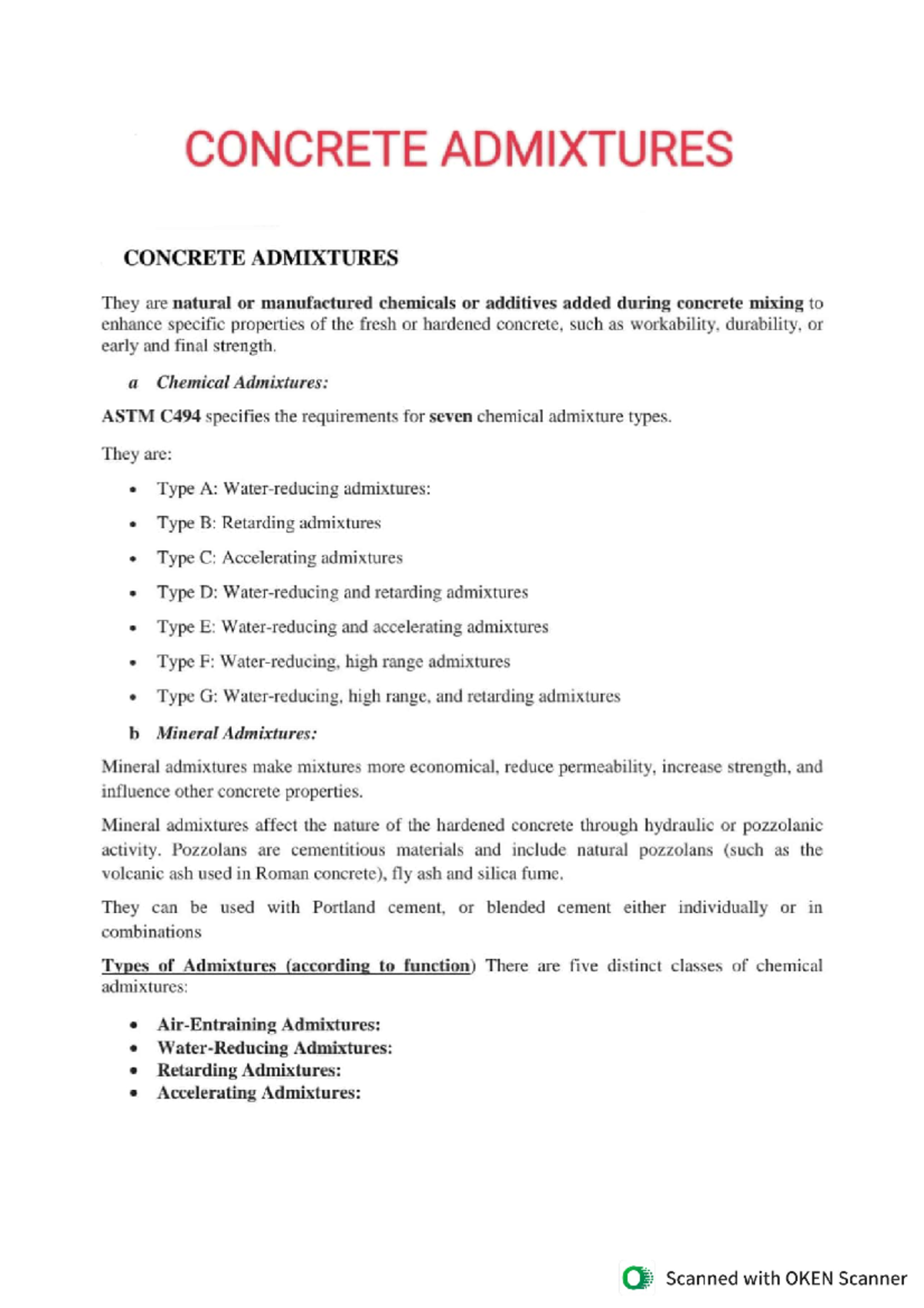 Concrete Admixtures - Materials Of Construction - Studocu