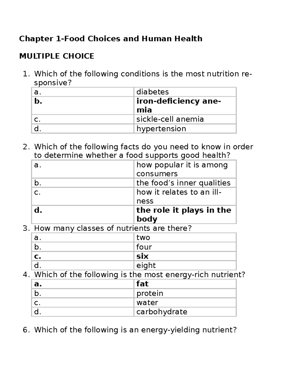 Ch01 practice quiz Chapter 1Food Choices and Human Health MULTIPLE