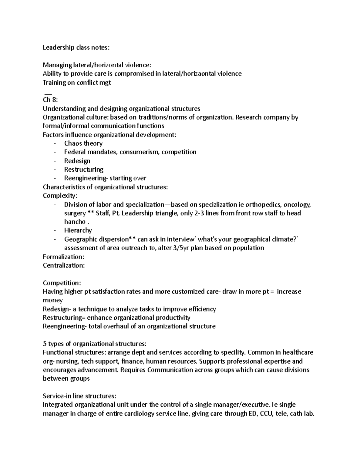 Class notes- leadership - Leadership class notes: Managing lateral ...