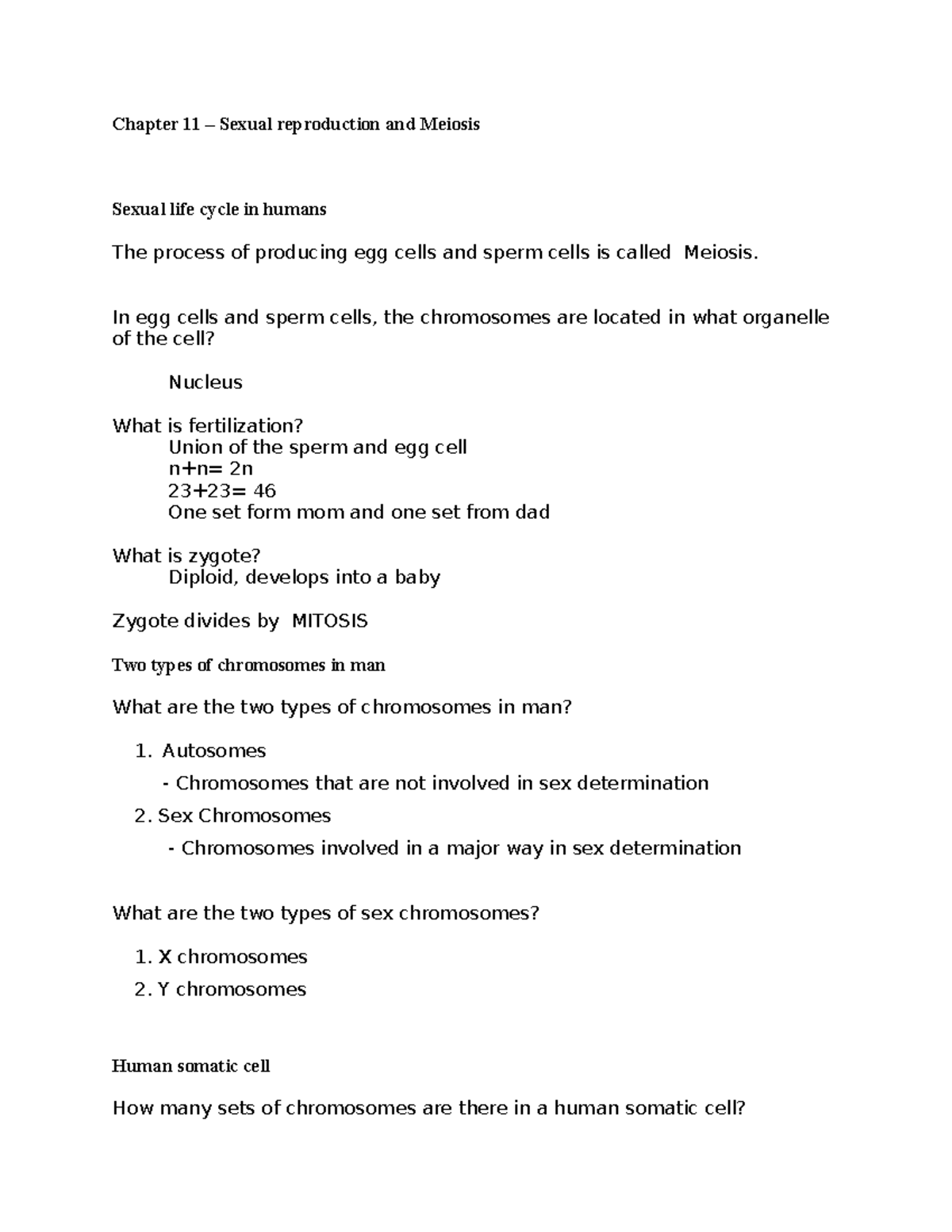 Chapter 11 Sexual Reproduction And Meiosis Sexual Life Cycle In