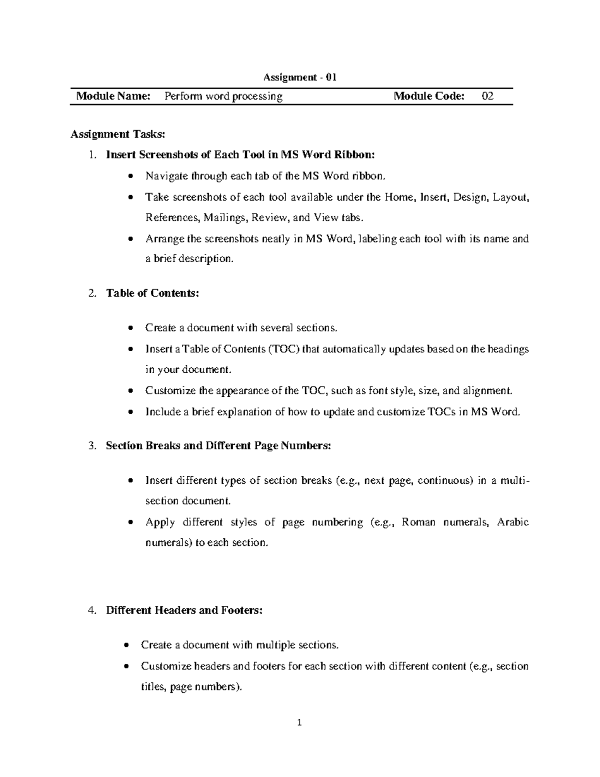 Assignment 1 - 1 Assignment - 01 Assignment Tasks: 1. Insert ...