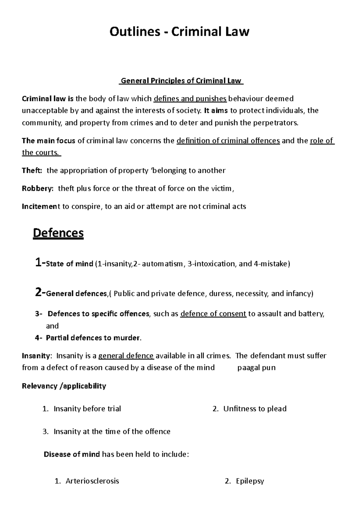 Outlines - Criminal Law - Outlines - Criminal Law General Principles Of ...