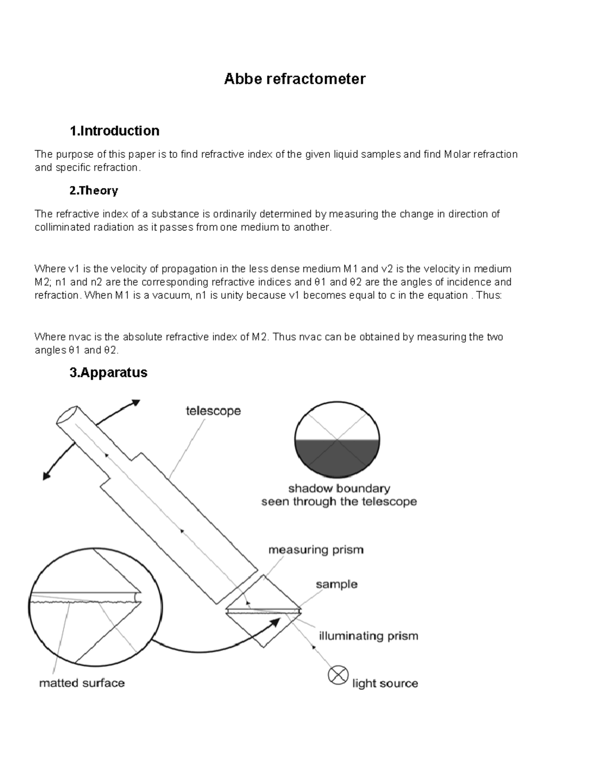 Abbe refractometer Its a generalized lab reportIts a generalized lab