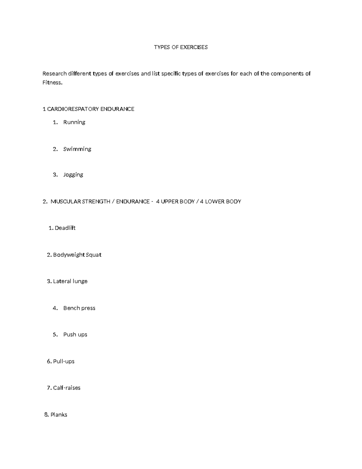Types+OF+ Exercises+FITT - TYPES OF EXERCISES Research different types ...