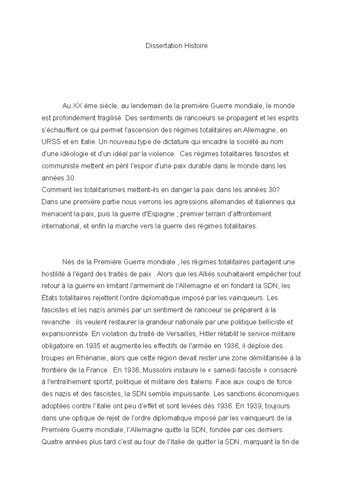 Contrôle Corrigé Sur Les Régimes Totalitaires En Terminale Comment les totalitarismes mettent-ils en danger la paix dans les années  30? Terminale - - Studocu