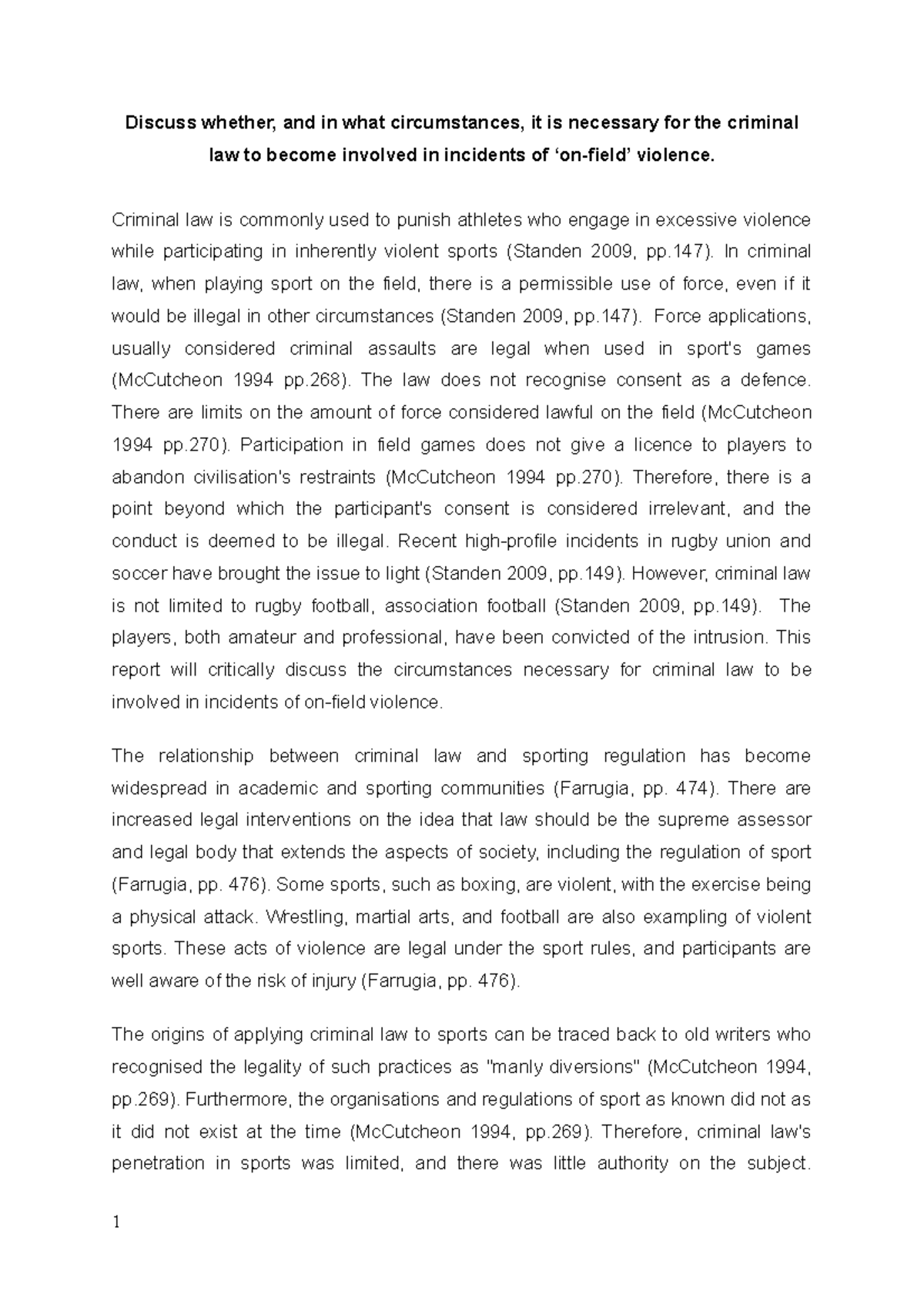 Sport law assignment 1 Discuss whether, and in what circumstances, it