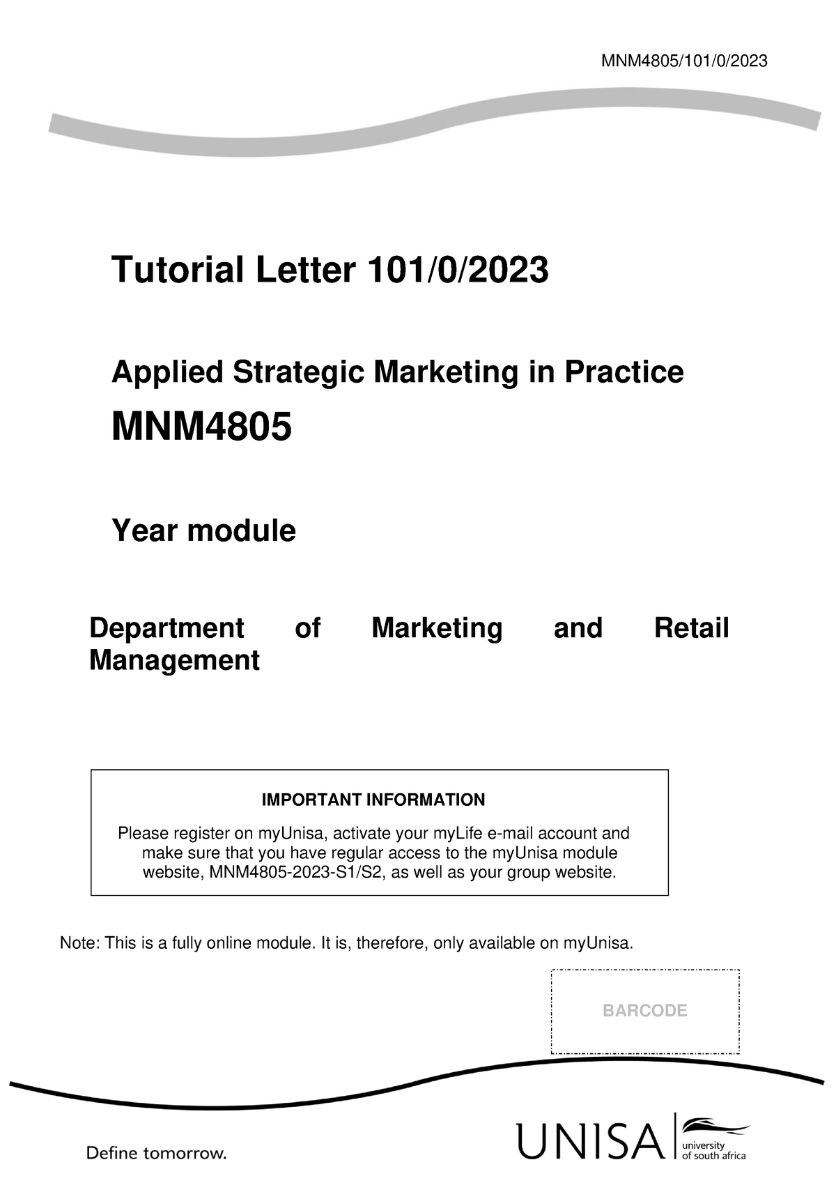 TL 101 - Tutorial Letter - Tutorial Letter 101/ 0 / 2023 Applied ...