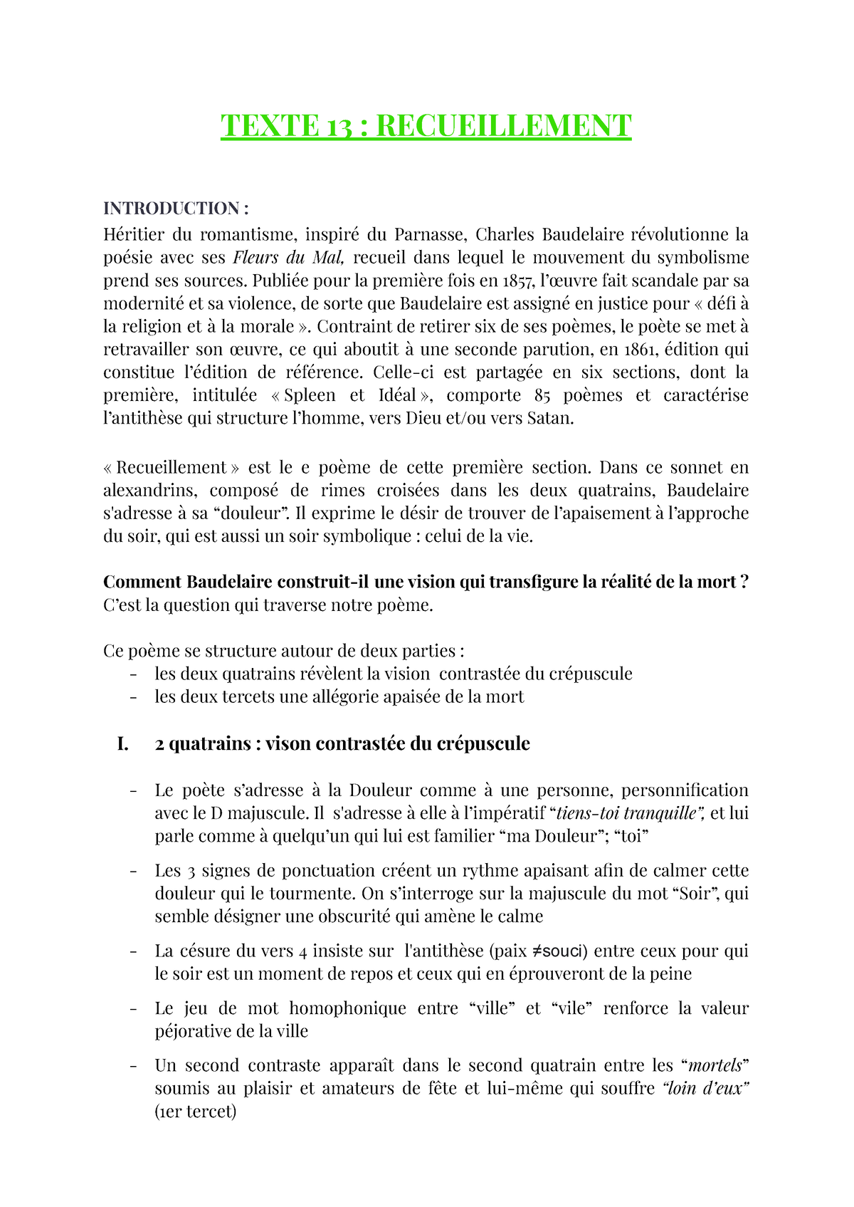 sujet dissertation bac francais baudelaire