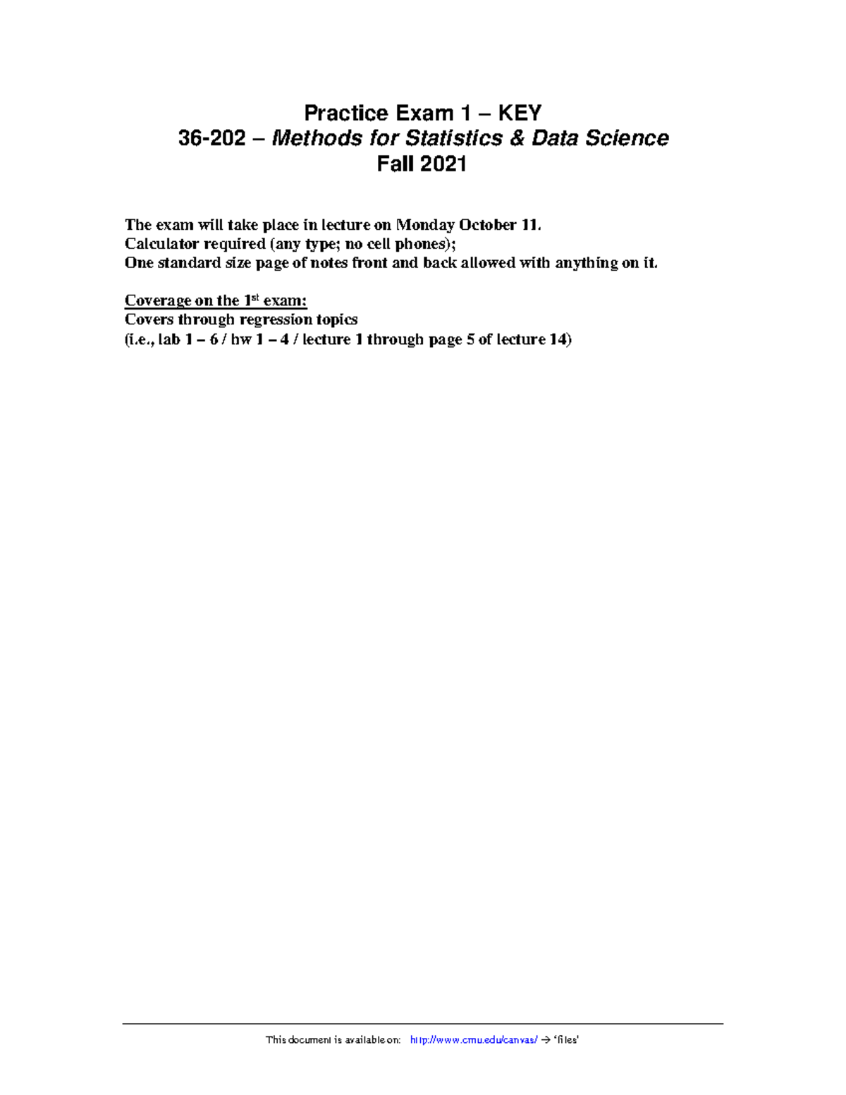 Practice-exam1KEY - Key for midterm 1 practice exam - Practice Exam 1 ...