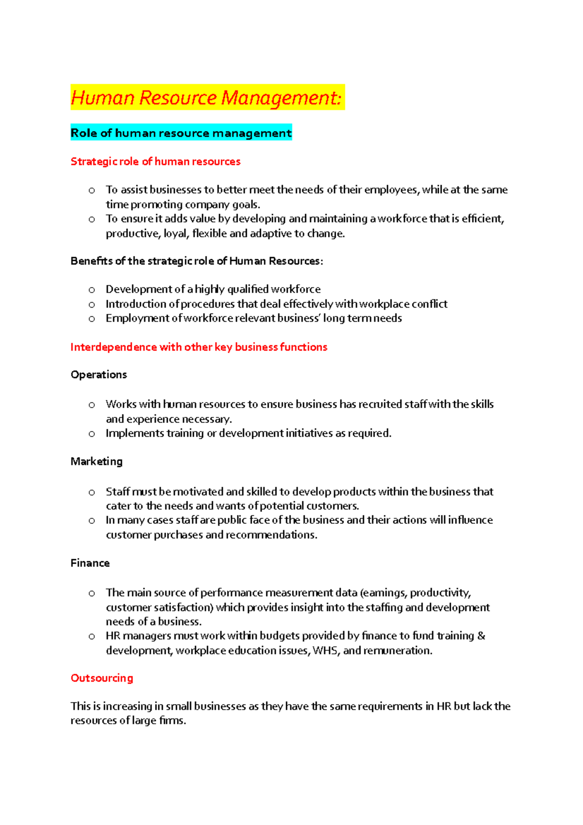 HR - HR notes - Human Resource Management: Role of human resource ...