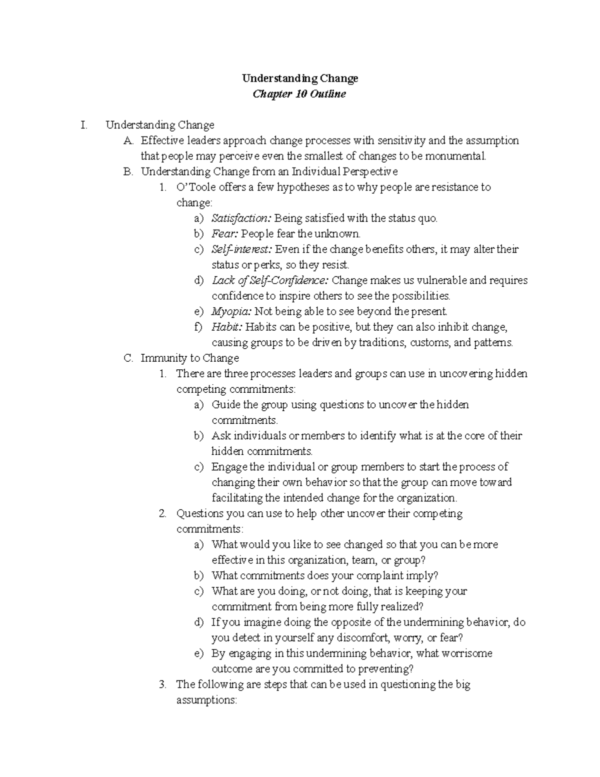 COUN 350 Chapter 10 Outline - Understanding Change Chapter 10 Outline I ...