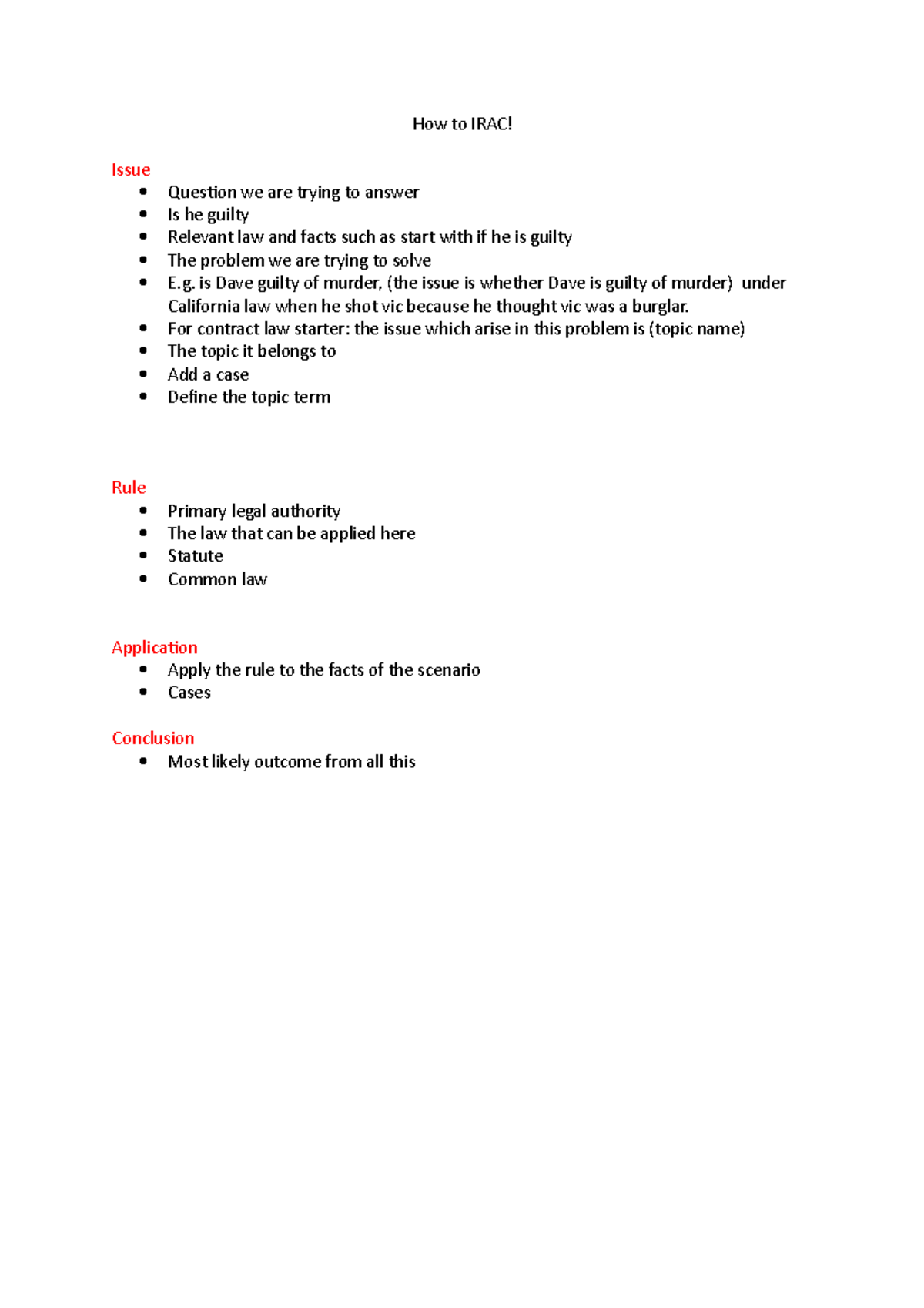 IRAC writing method - How to IRAC! Issue Question we are trying to ...
