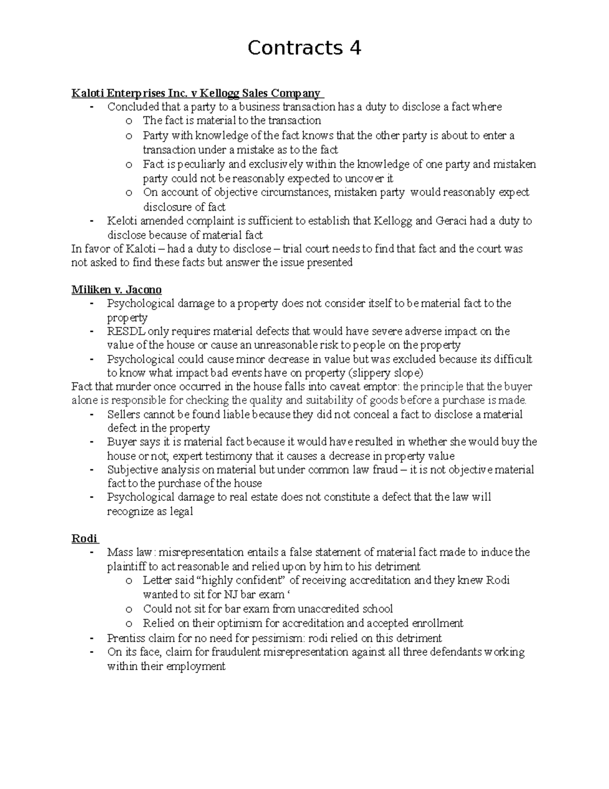 Class 4 - Contracts 4 Kaloti Enterprises Inc. v Kellogg Sales Company ...