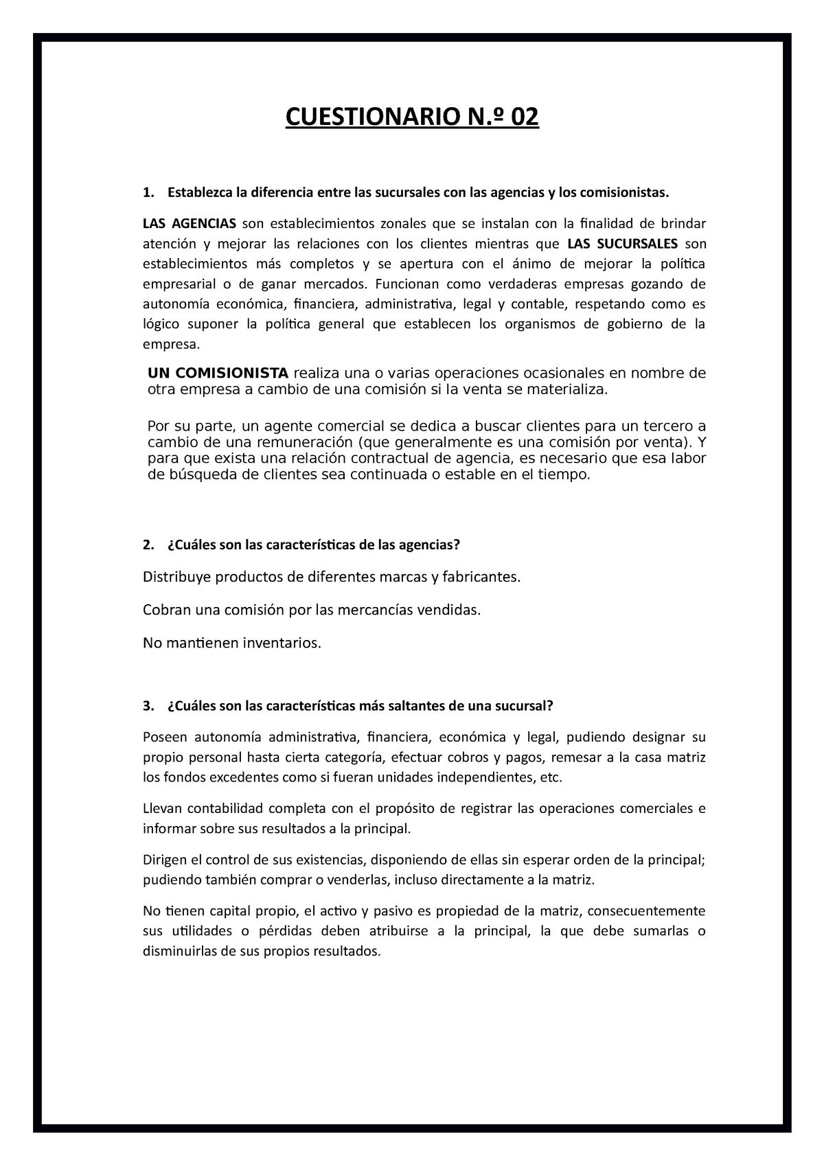 Examen 2 Febrero preguntas y respuestas CUESTIONARIO N º 02 1