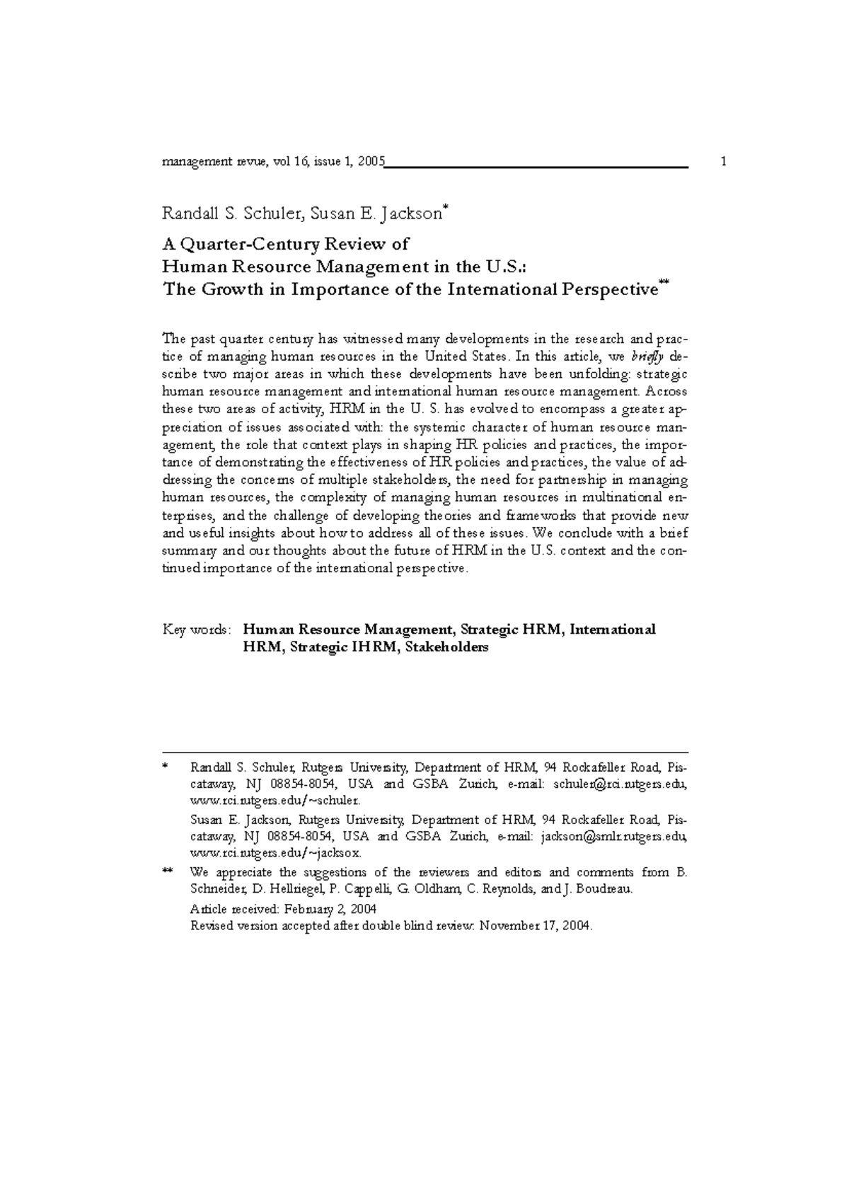 2005 - 2005 - management revue, vol 16, issue 1, 2005 1 Randall S ...