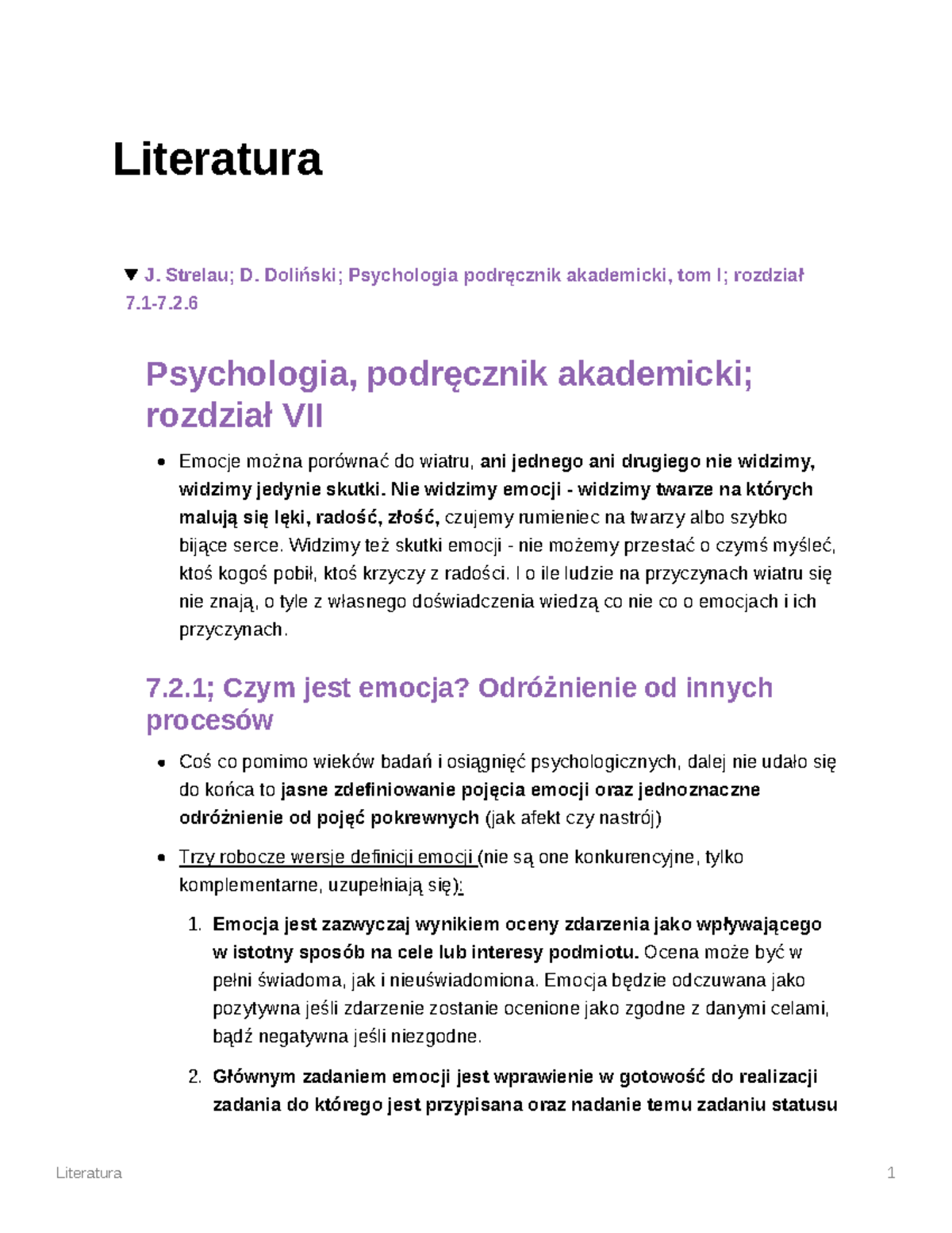 Literatura, Psychologia Emocji I Motywacji; Strelau; D. Doliński ...