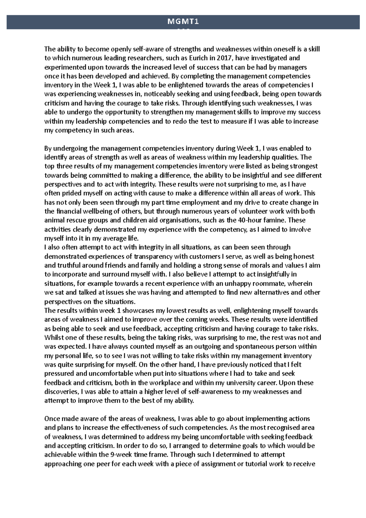 MGMT Portfolio Reflective Essay - The ability to become openly self ...