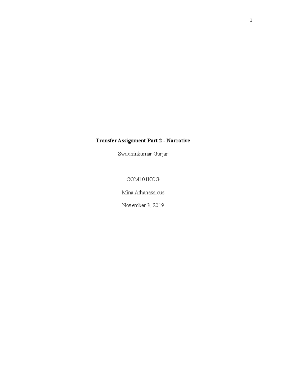 Transfer Assignment Part 2 - Narrative - Transfer Assignment Part 2 ...