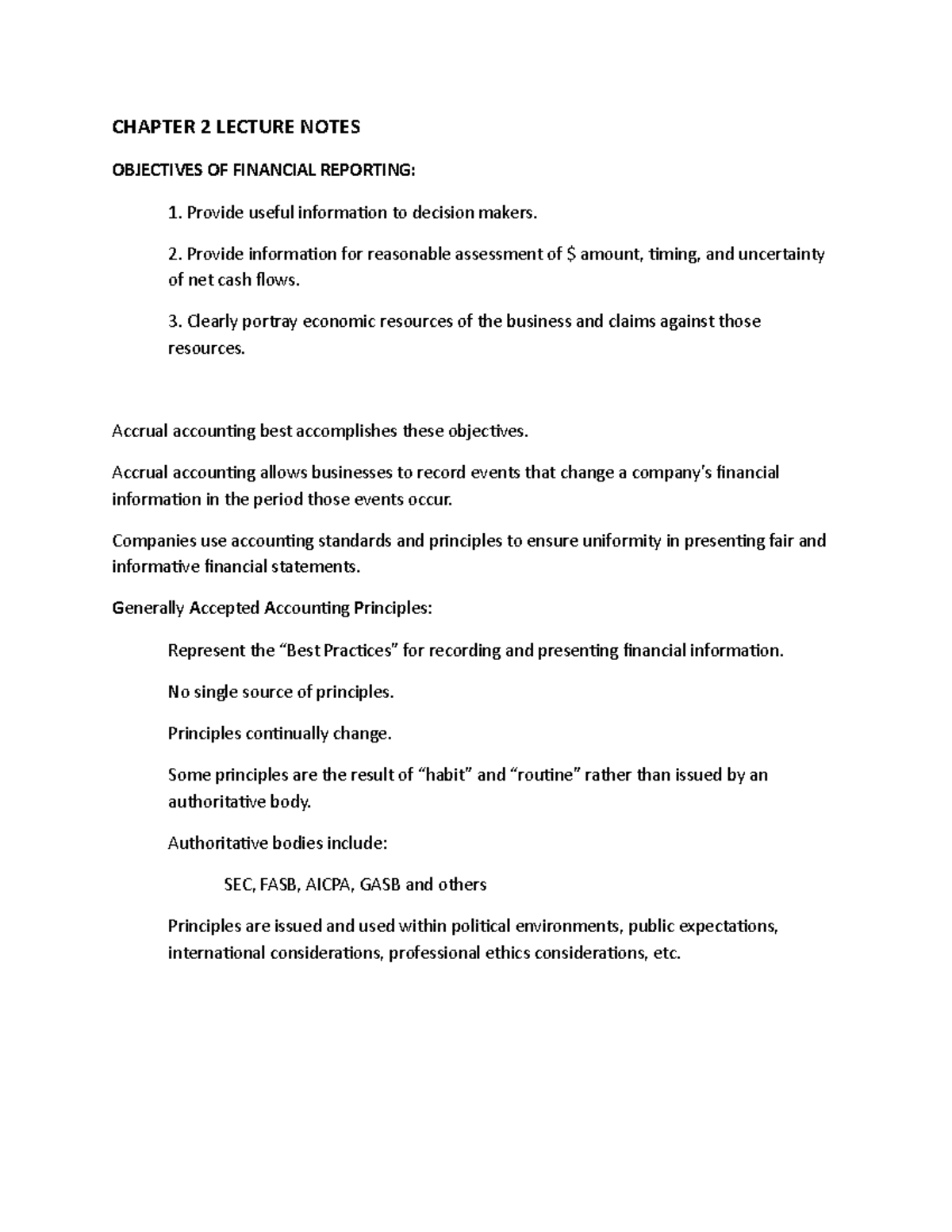 Acc 301 Chap 2 Lecture Notes - CHAPTER 2 LECTURE NOTES OBJECTIVES OF ...