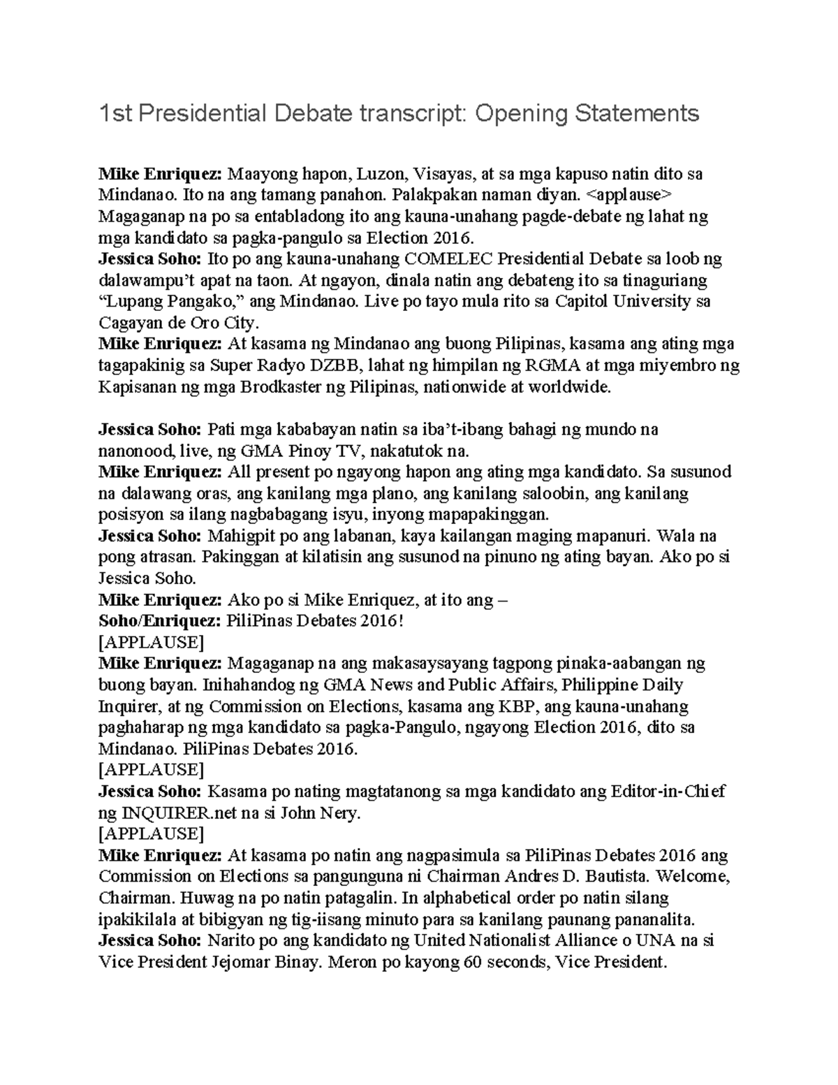 312056816 1st Presidential Debate Transcript - 1st Presidential Debate ...