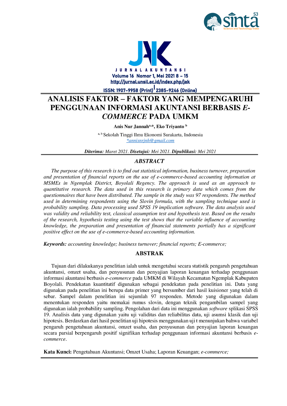 2800 10255 1 PB - ANALISIS FAKTOR – FAKTOR YANG MEMPENGARUHI PENGGUNAAN ...