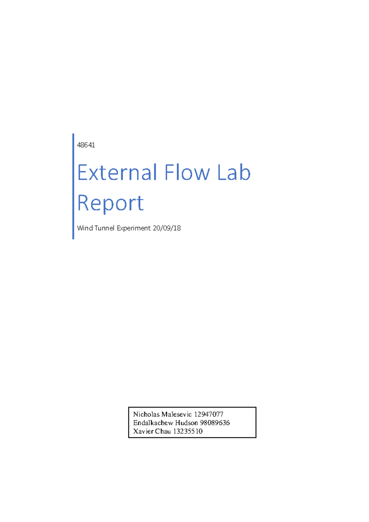 Fluid mechanics lab 1 48641 External Flow Lab Report Wind Tunnel