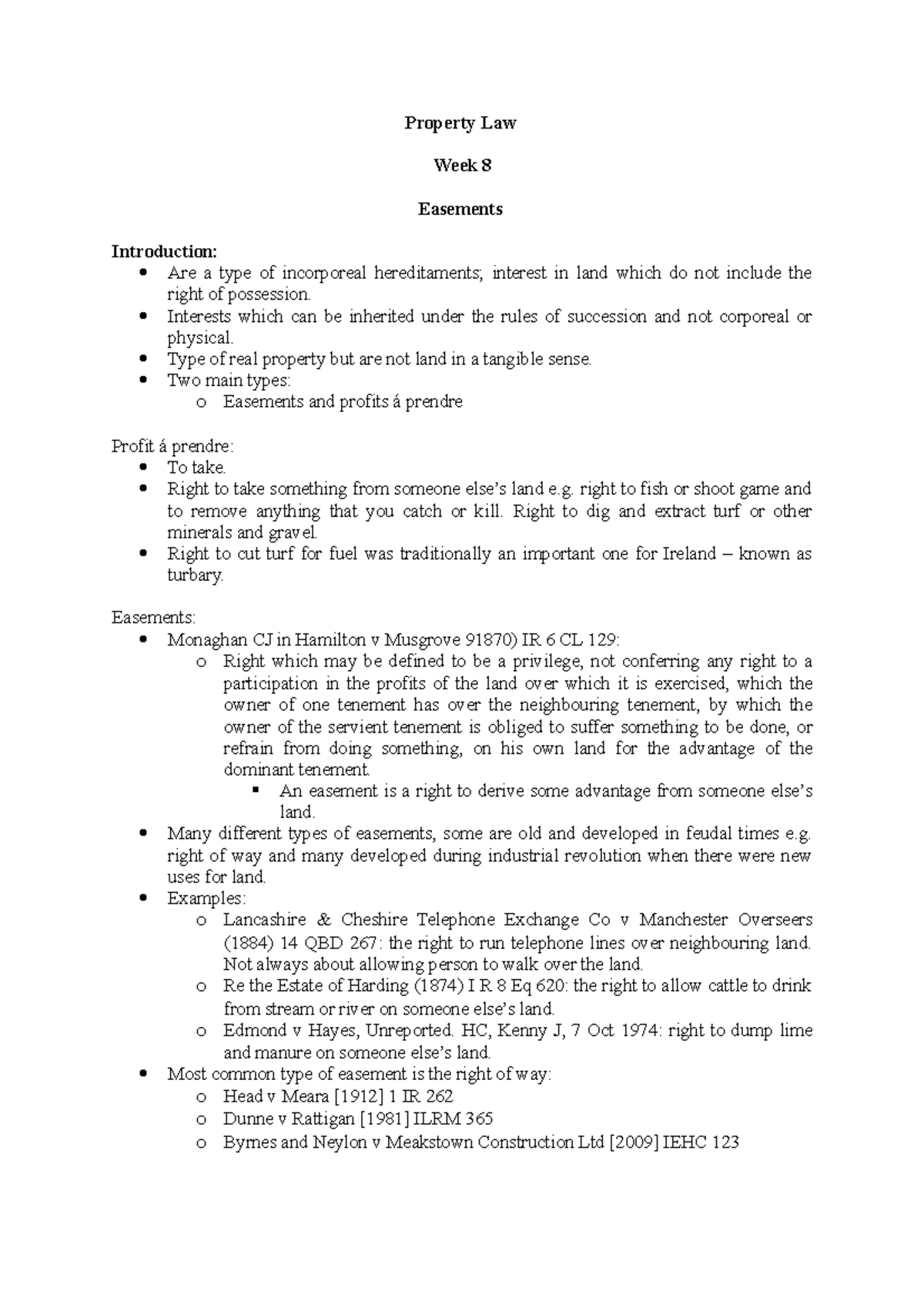 Property Law- Easements - Property Law Week 8 Easements Introduction ...