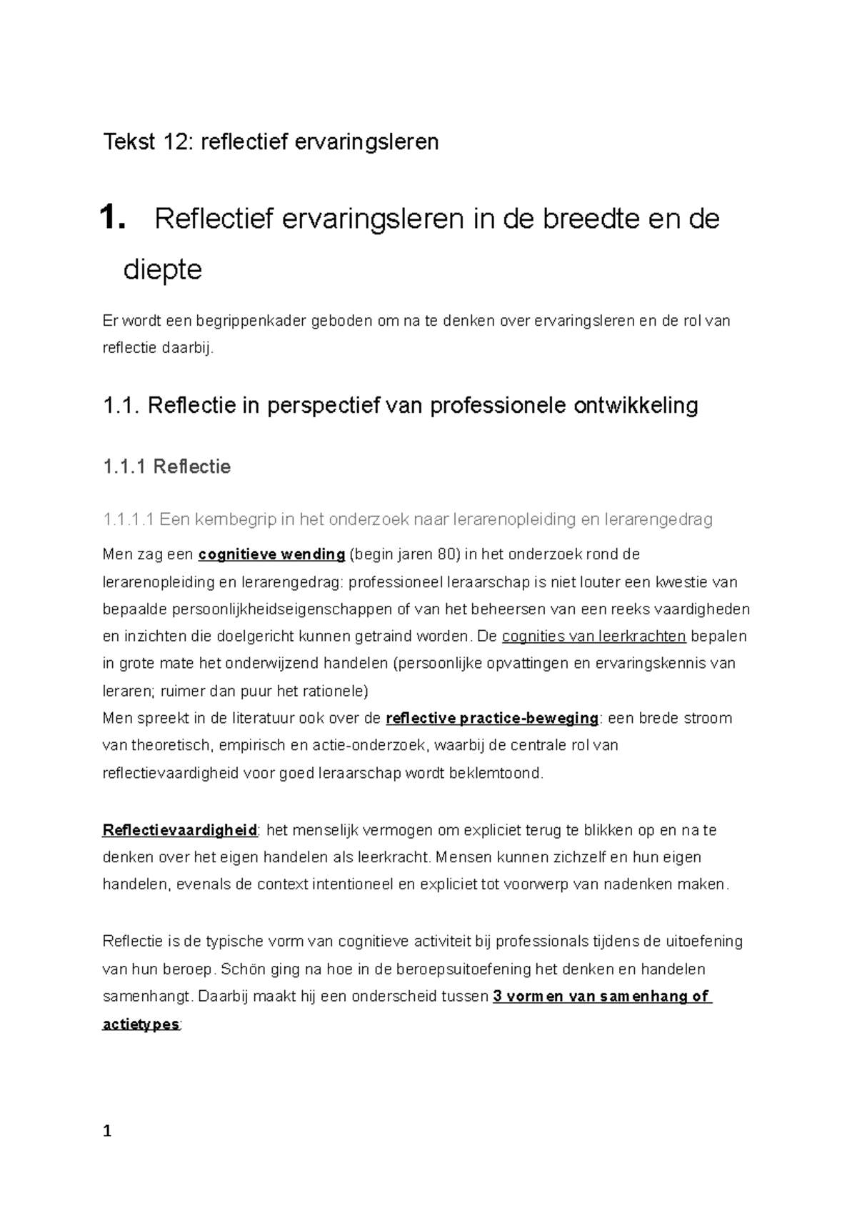 Tekst 12- Reflectief Ervaringsleren - Reflectief Ervaringsleren In De ...