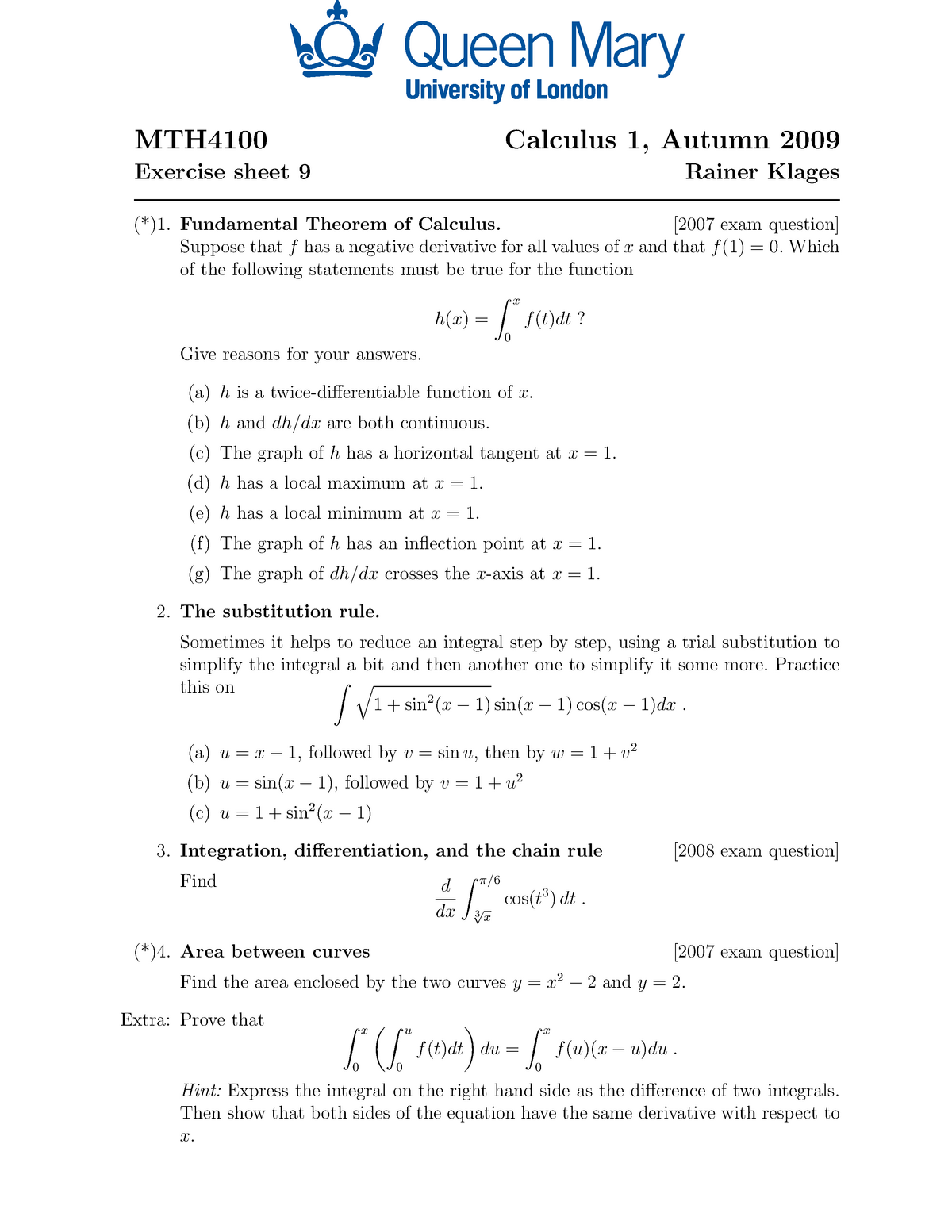 Exercise Sheet 9 Questions Studocu