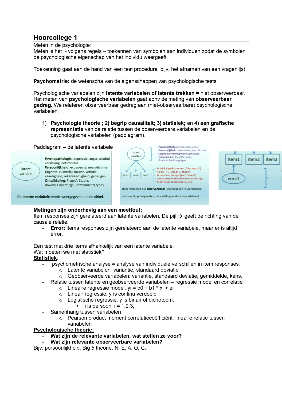 Hoorcollege Aantekeningen Hoorcollege 1 Meten In De Psychologie