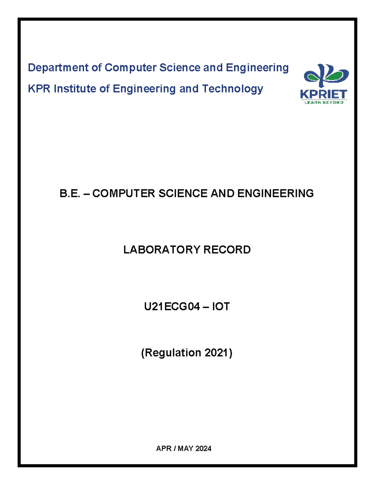 IOT lab record merged - Department of Computer Science and Engineering ...