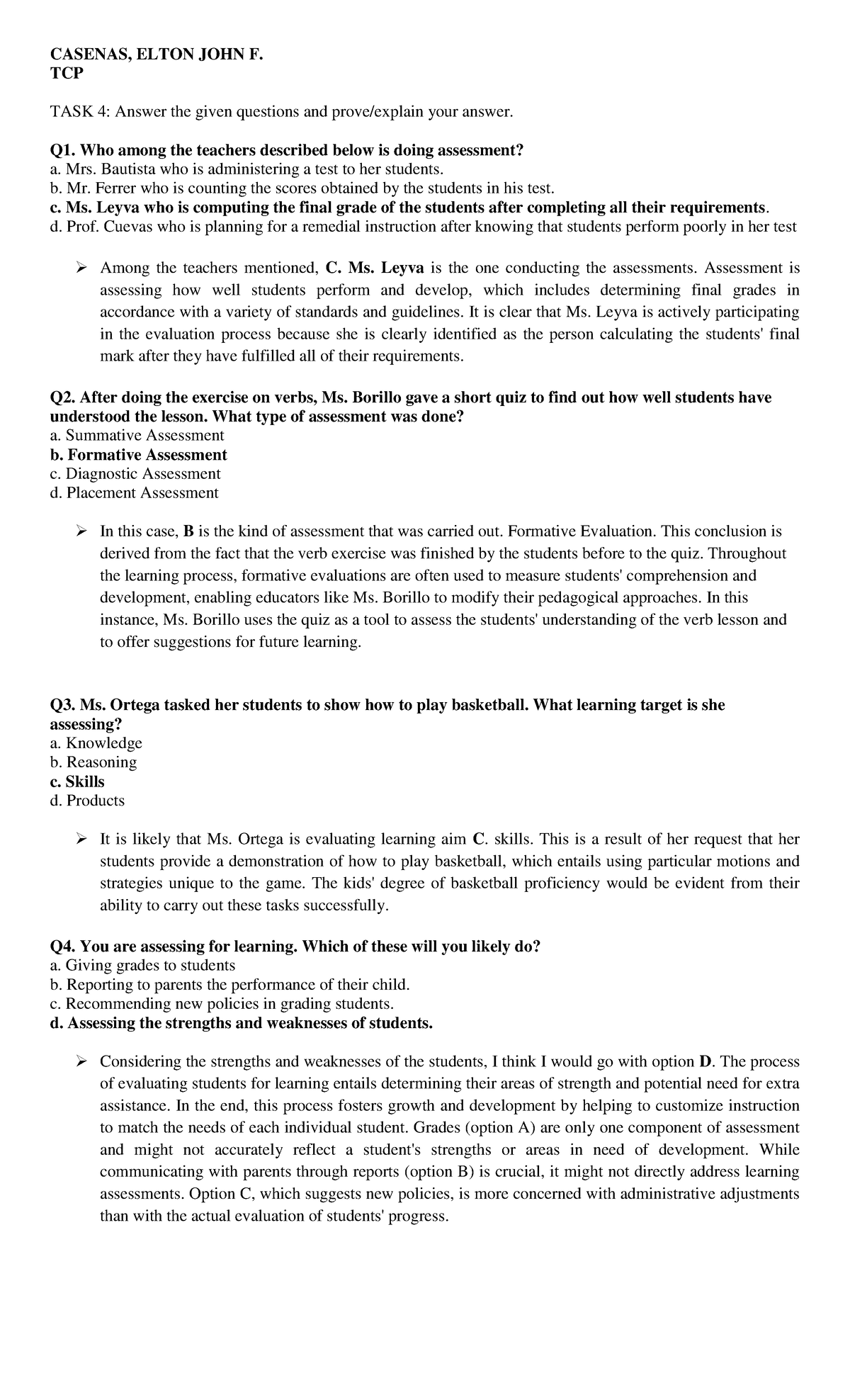 Casenas Task 2 Assessment Of Learning 1 - Casenas, Elton John F. Tcp 