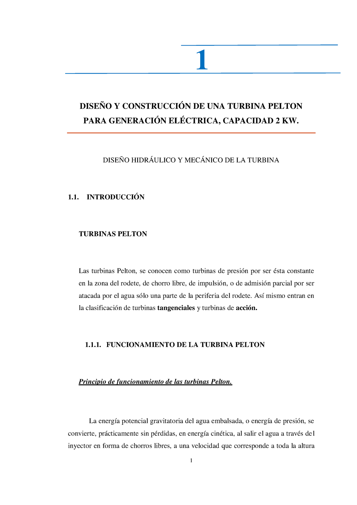 Diseno Y Construccion De Una Turbina Pel - 1 DISEÑO Y CONSTRUCCIÓN DE ...