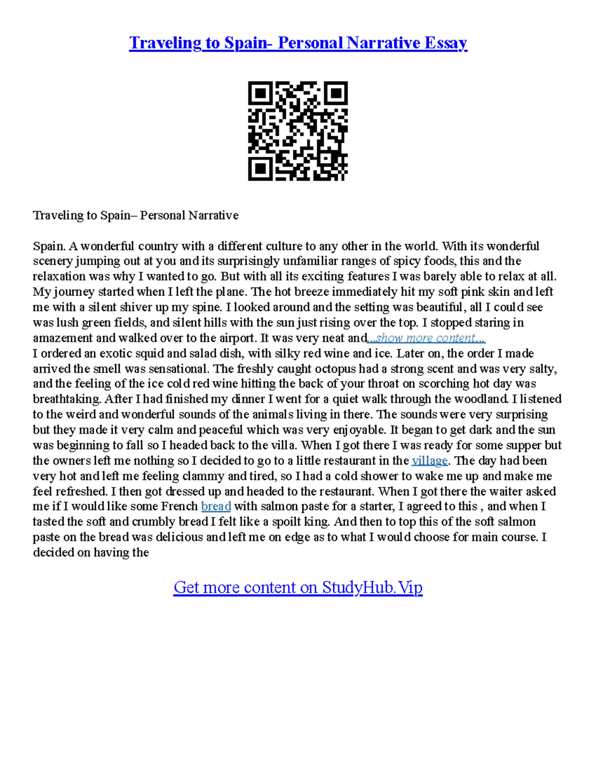 Narrtive Essay Narrtive Essay Traveling to Spain Personal Narrative