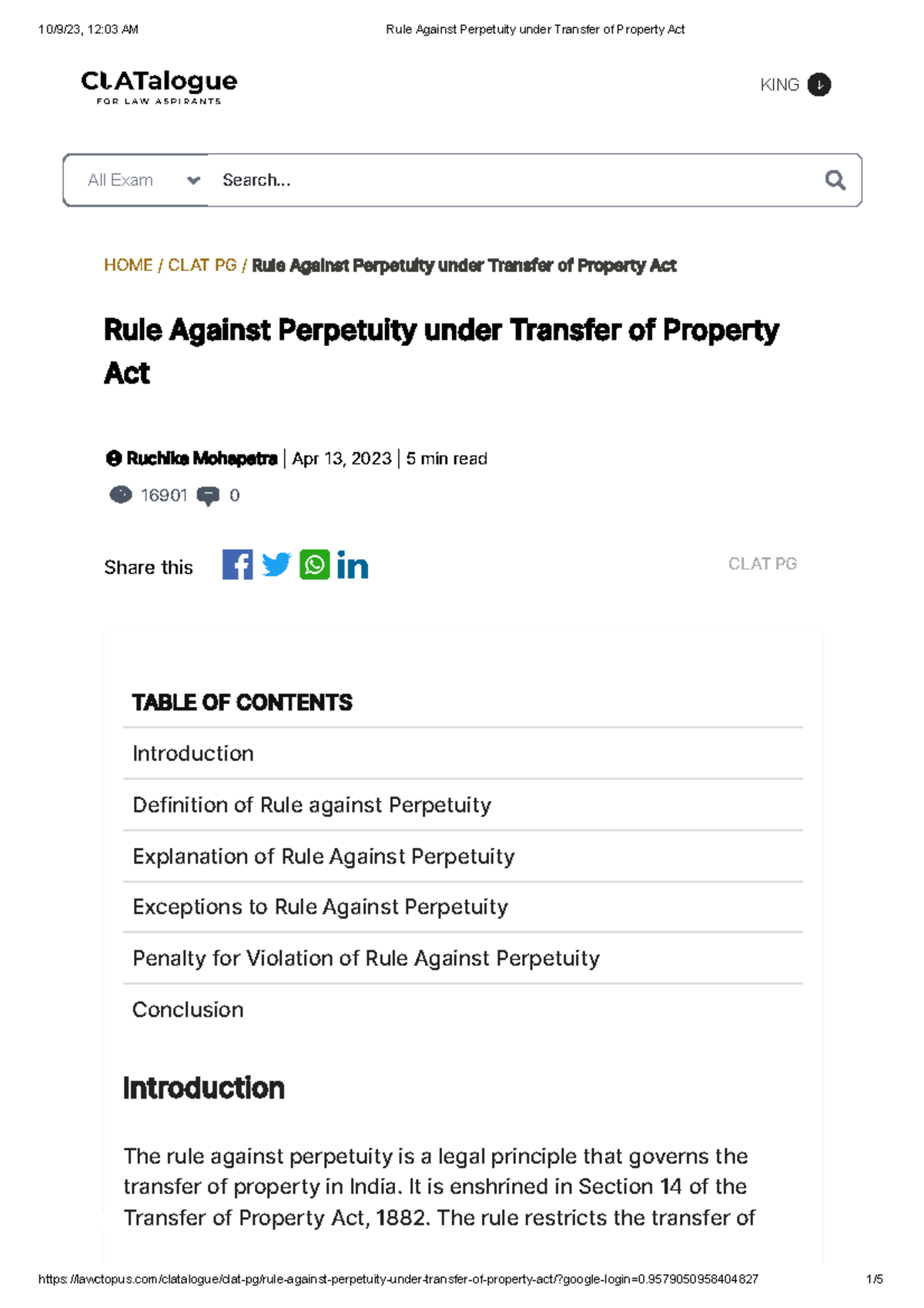 Rule Against Perpetuity under Transfer of Property Act It is